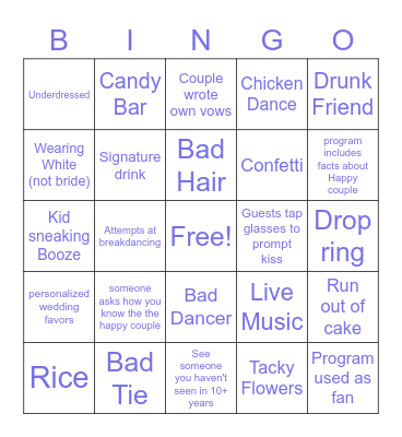 Wedding Bingo Card