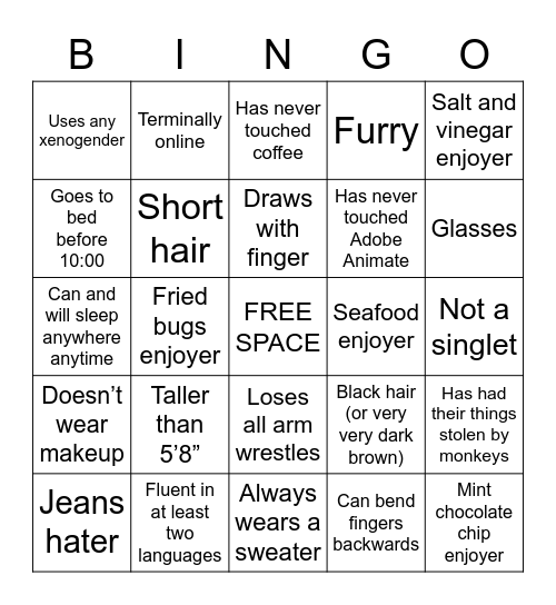 CiderAmese Bingo Card