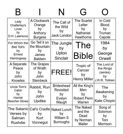 Banned Books Week Bingo Card