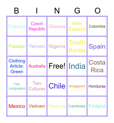 Bingo All Around The World Bingo Card