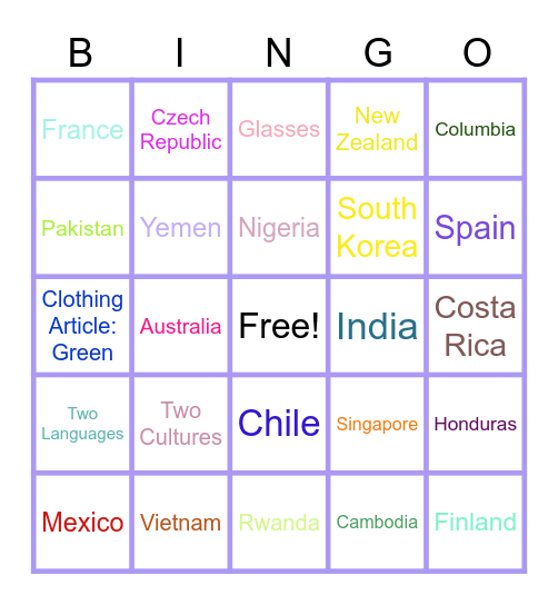 Bingo All Around The World Bingo Card