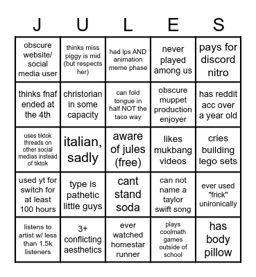 Jules Bingo! Bingo Card