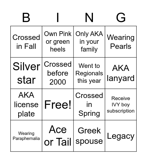 AKA BINGO Card