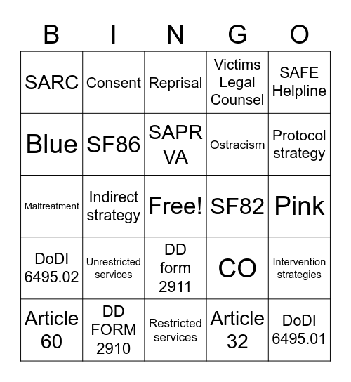 SAPR TRAINING Bingo Card