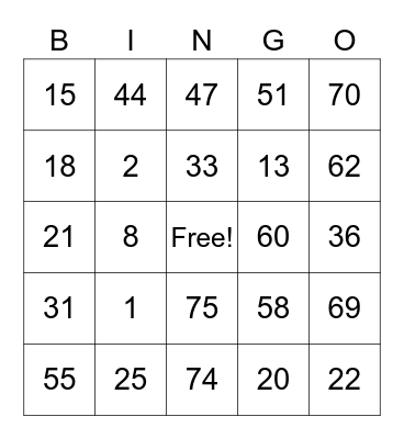 Shins binggo Bingo Card