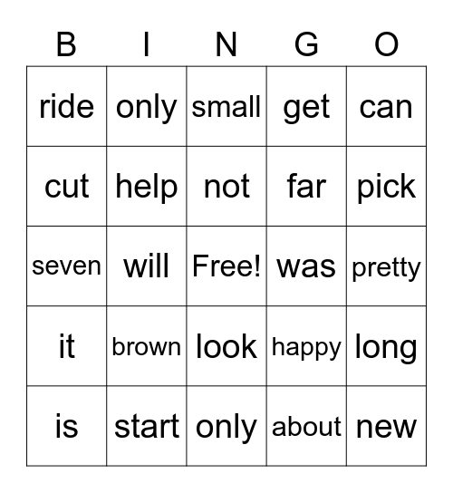 Sight Words for A & B Readers Bingo Card