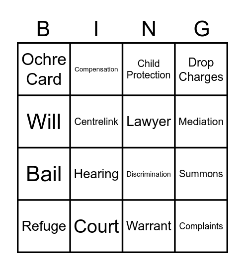 Legal Lingo Bing Bingo Card