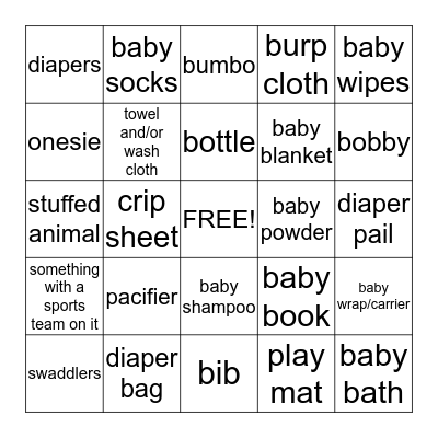 Baby Owyn Bingo Card