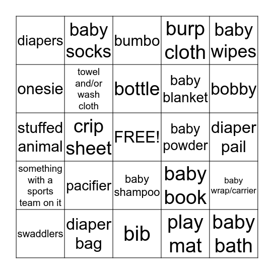 Baby Owyn Bingo Card