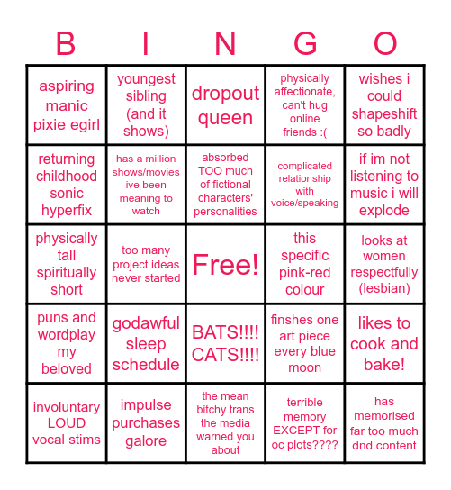 CHERIE <3 Bingo Card