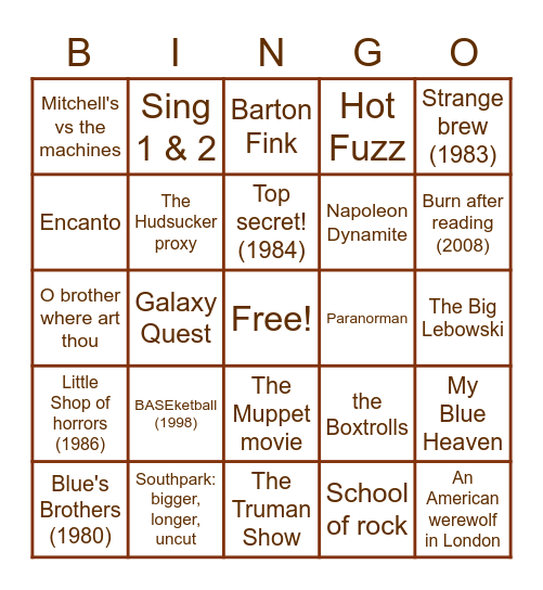 Skippie's favorite Movies Bingo Card
