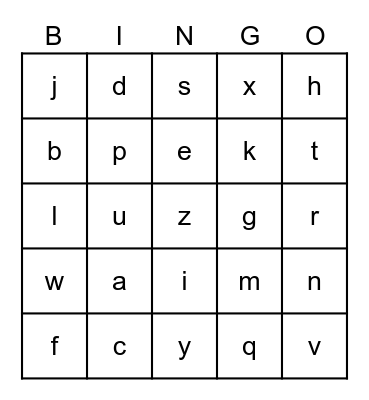 Alphabet Bingo Card