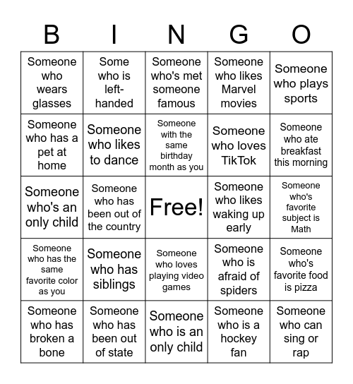 Human Bingo Card