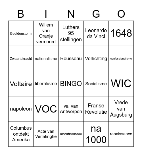 Geschiedenis Bingo Card