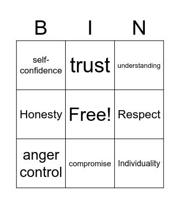 Healthy Relationship Bingo Card