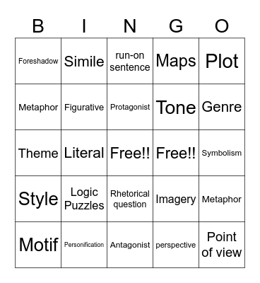 Literary Device Bingo Card