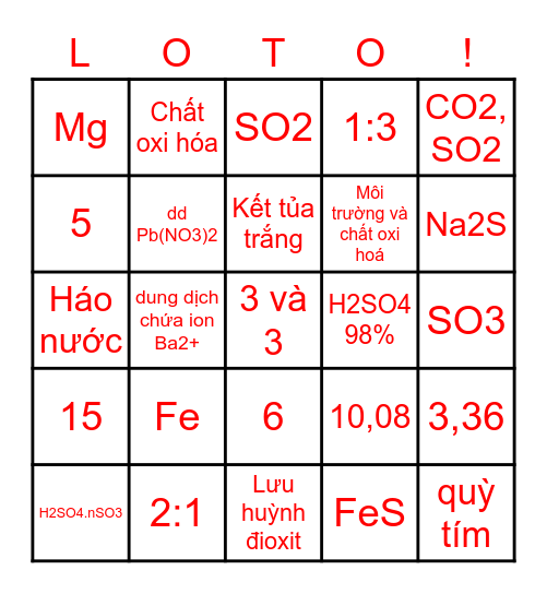 Lô tô Hóa học Bingo Card