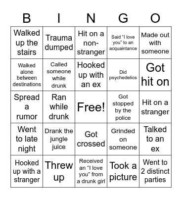 Stupid but attainable things to ruin my life this weekend Bingo Card