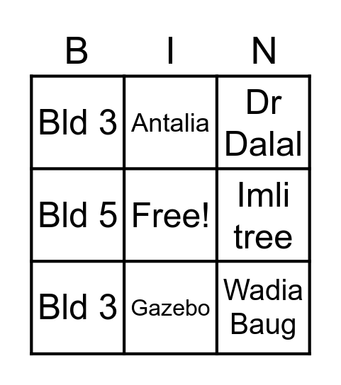 Wadia Baug Bingo Card