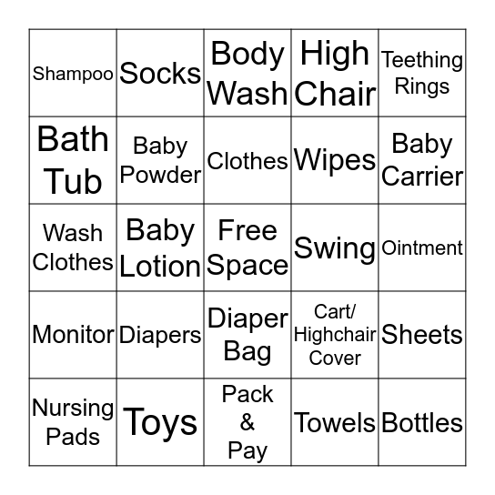 Alex's Baby Shower Bingo Card