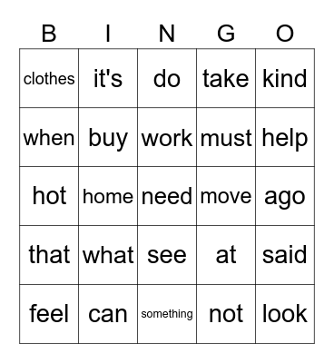 Sight Words 422 Bingo Card