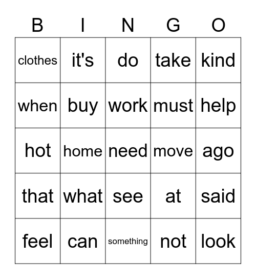 Sight Words 422 Bingo Card