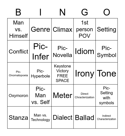 Level 1: Literary Terms Bingo Card