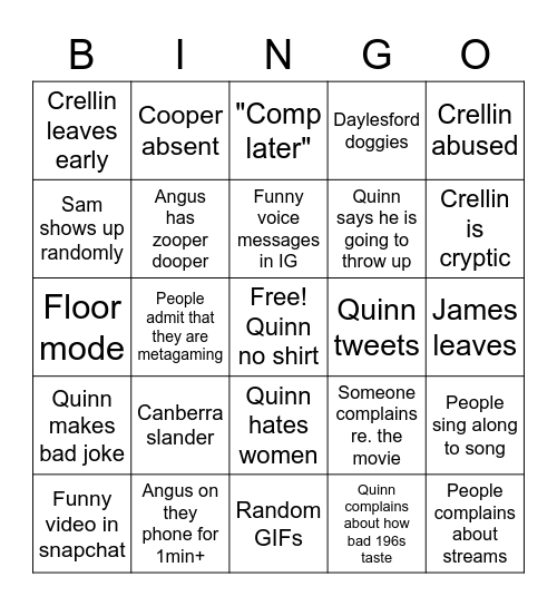 bongo Bingo Card