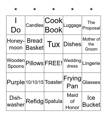 Katie's Bridal Shower September 12, 2015 Bingo Card