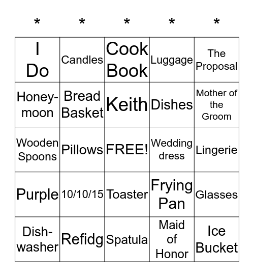 Katie's Bridal Shower September 12, 2015 Bingo Card