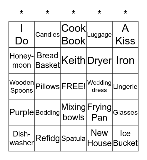 Katie's Bridal Shower September 12, 2015 Bingo Card