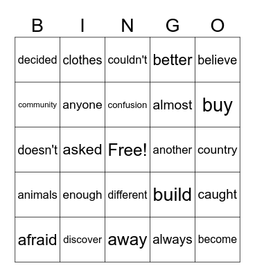 3rd Grade High Frequency Words (3) Bingo Card