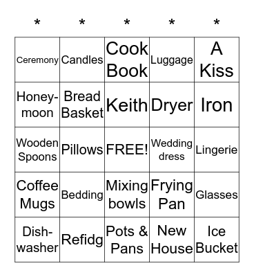 Katie's Bridal Shower September 12, 2015 Bingo Card