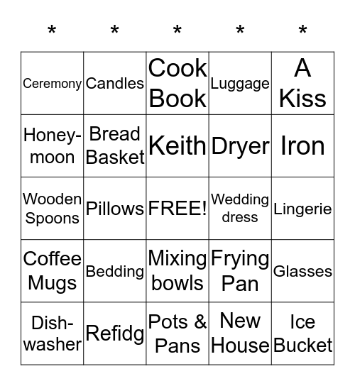 Katie's Bridal Shower September 12, 2015 Bingo Card