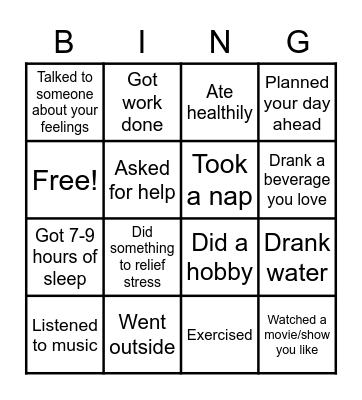 Self Care Bingo Card