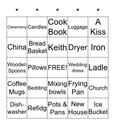 Katie's Bridal Shower September 12, 2015 Bingo Card