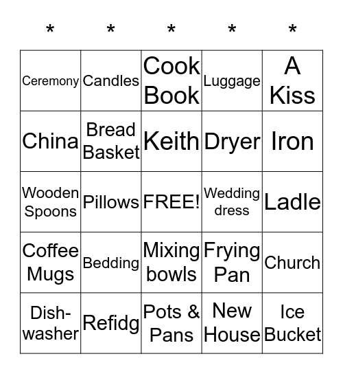 Katie's Bridal Shower September 12, 2015 Bingo Card