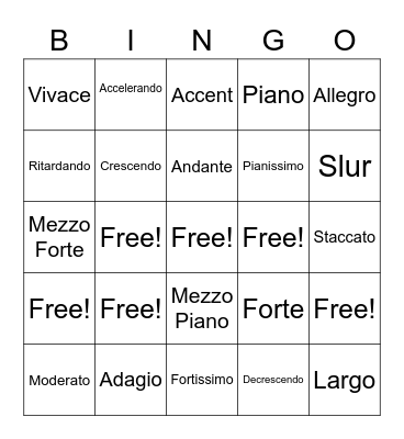 Music vocabulary Bingo Card