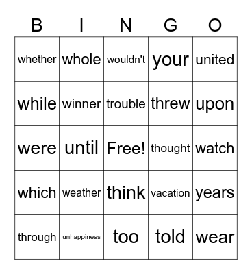 3rd Grade High Frequency Words (1) Bingo Card