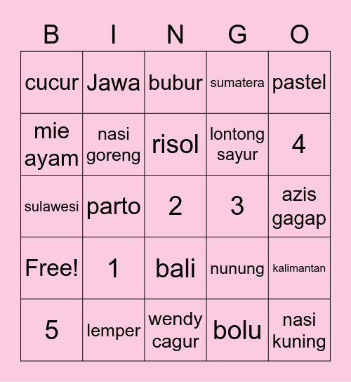 BINGO PAK EKO Bingo Card