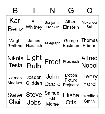 Inventions Bingo Card