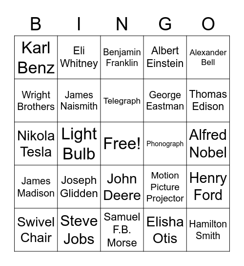 Inventions Bingo Card