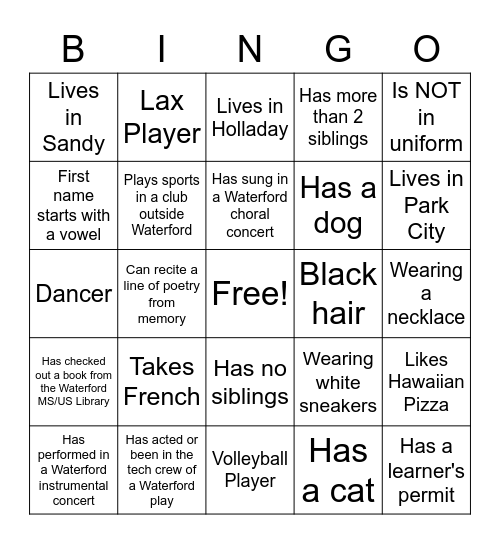 Class IX Bingo Card