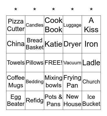 Katie's Bridal Shower September 12, 2015 Bingo Card