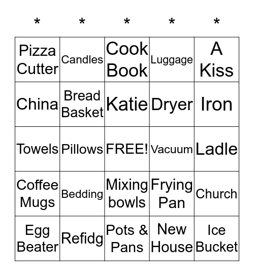 Katie's Bridal Shower September 12, 2015 Bingo Card