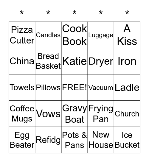 Katie's Bridal Shower September 12, 2015 Bingo Card