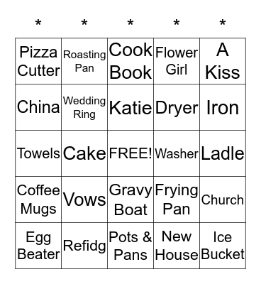 Katie's Bridal Shower September 12, 2015 Bingo Card