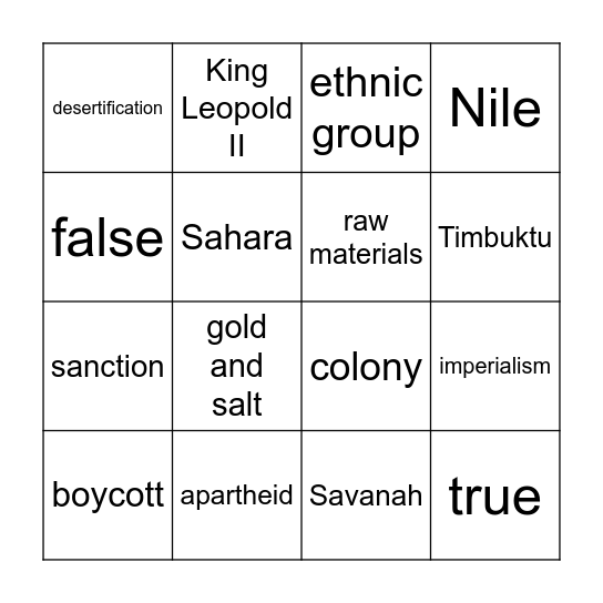 Africa Vocab Bingo Card