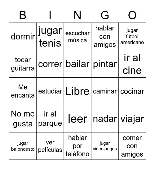 Las actividades Bingo Card