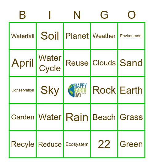 Earth Day Bingo Card